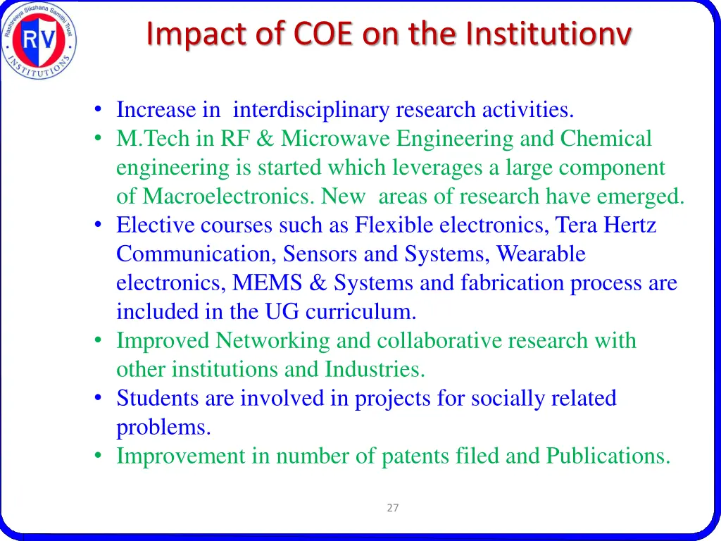 impact of coe on the institutionv