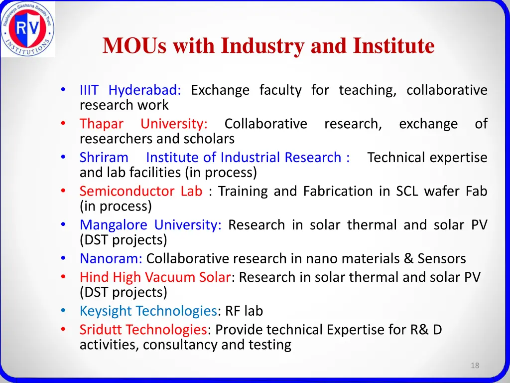 mous with industry and institute