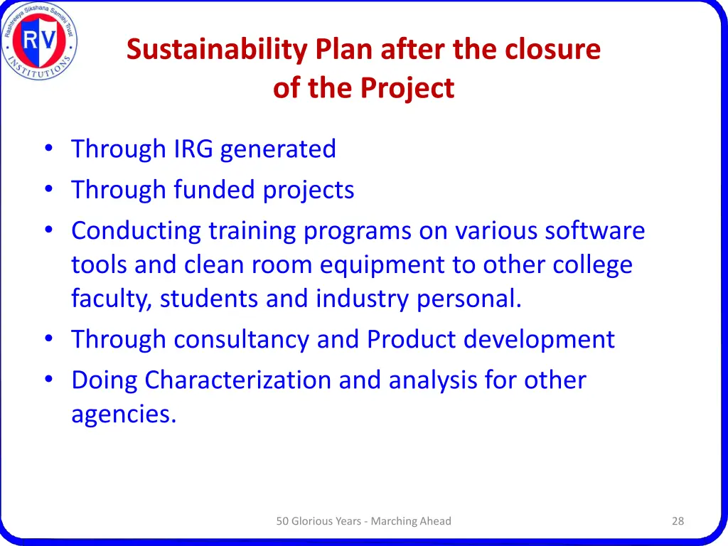 sustainability plan after the closure