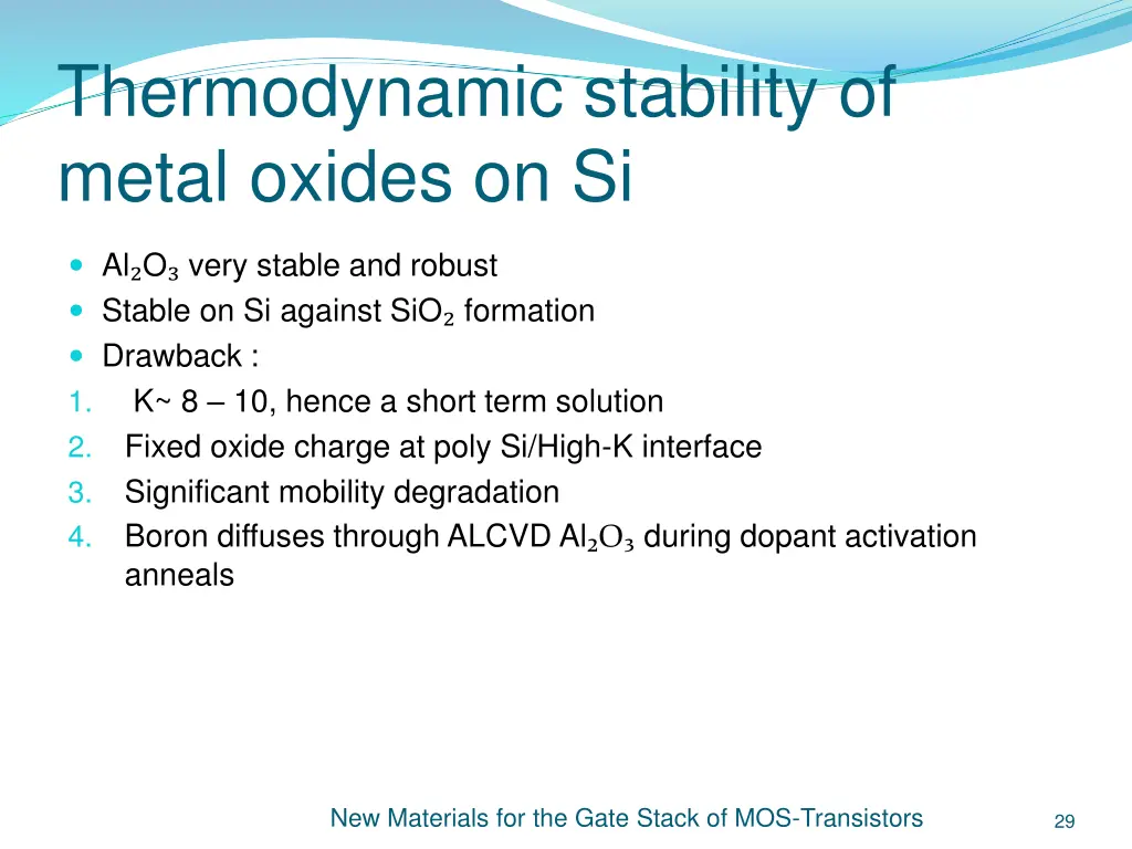 thermodynamic stability of metal oxides on si