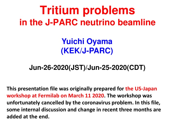 tritium problems in the j parc neutrino beamline