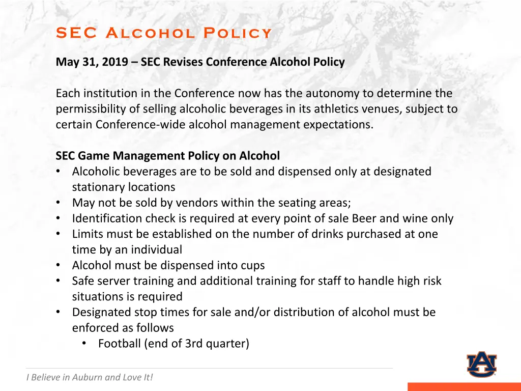 sec alcohol policy