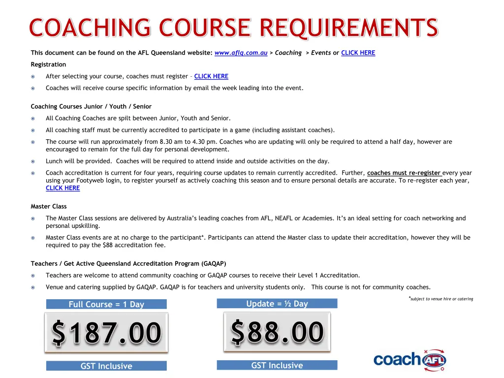 coaching course requirements