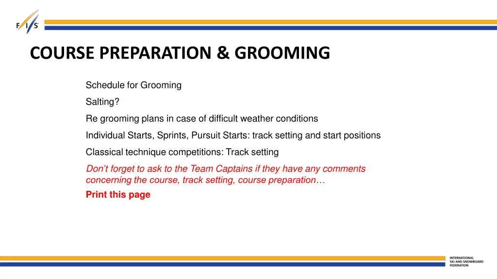 course preparation grooming