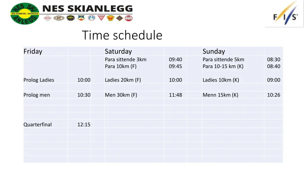 time schedule