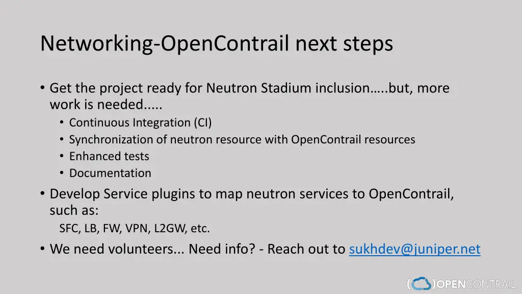 networking opencontrail next steps