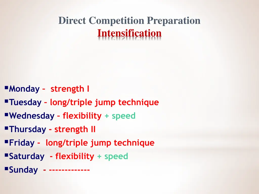 direct competition preparation intensification