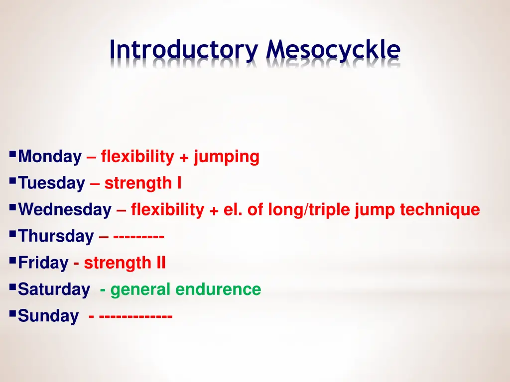 introductory mesocyckle 2