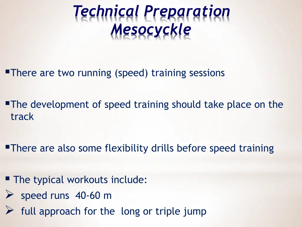 technical preparation mesocyckle