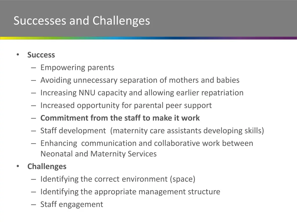 successes and challenges