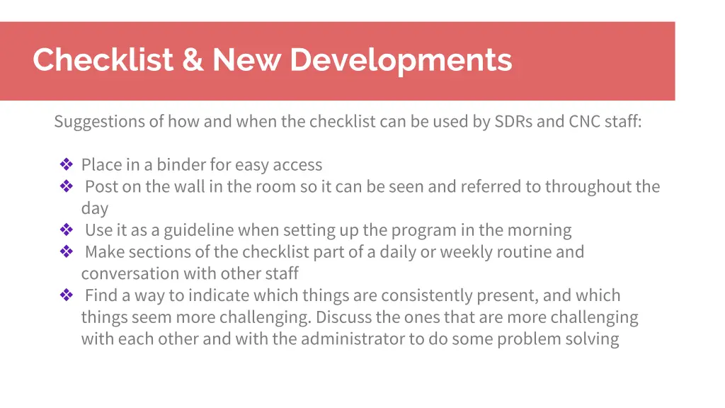 checklist new developments