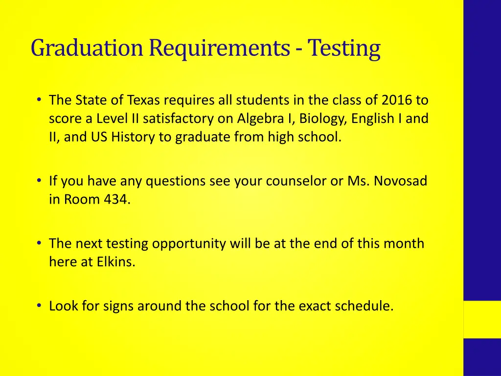 graduation requirements testing