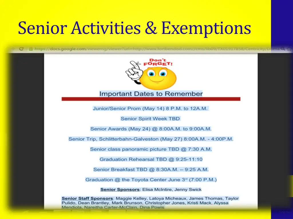 senior activities exemptions