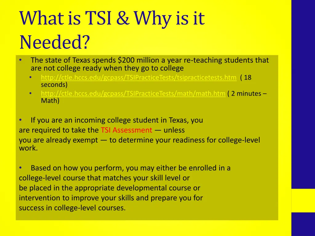 what is tsi why is it needed the state of texas