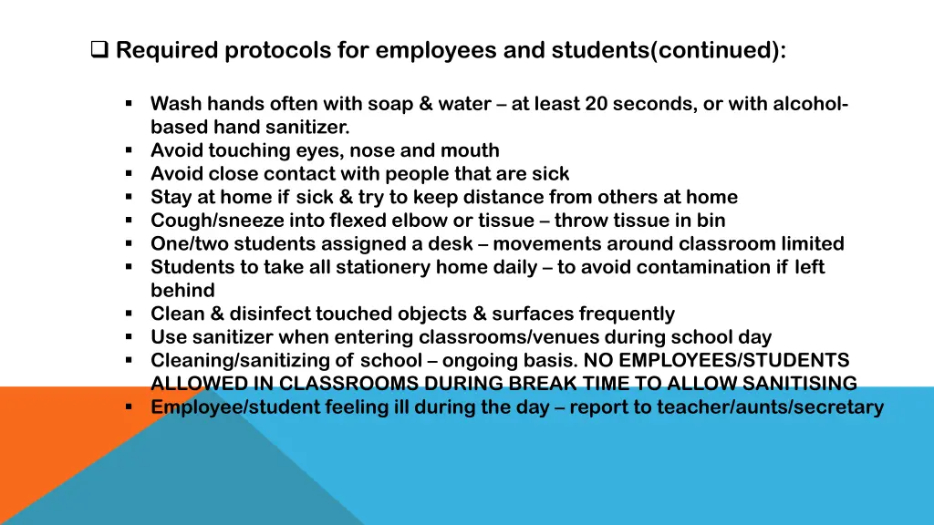 required protocols for employees and students