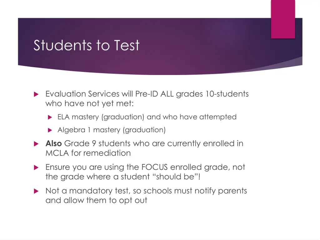 students to test