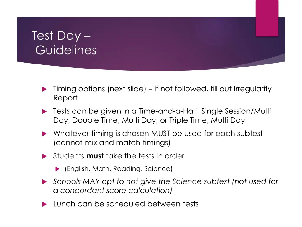 test day guidelines