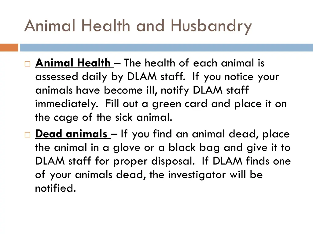 animal health and husbandry