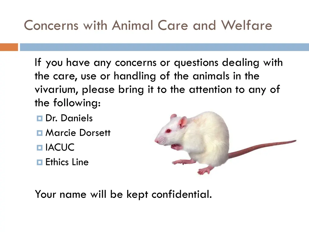 concerns with animal care and welfare