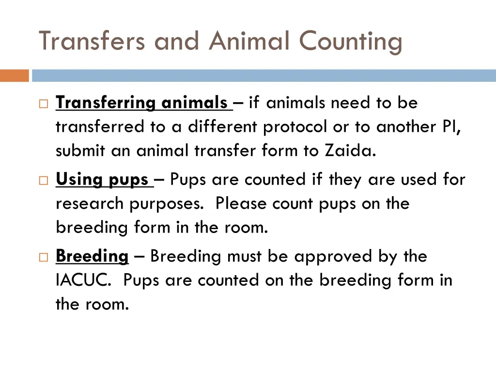 transfers and animal counting