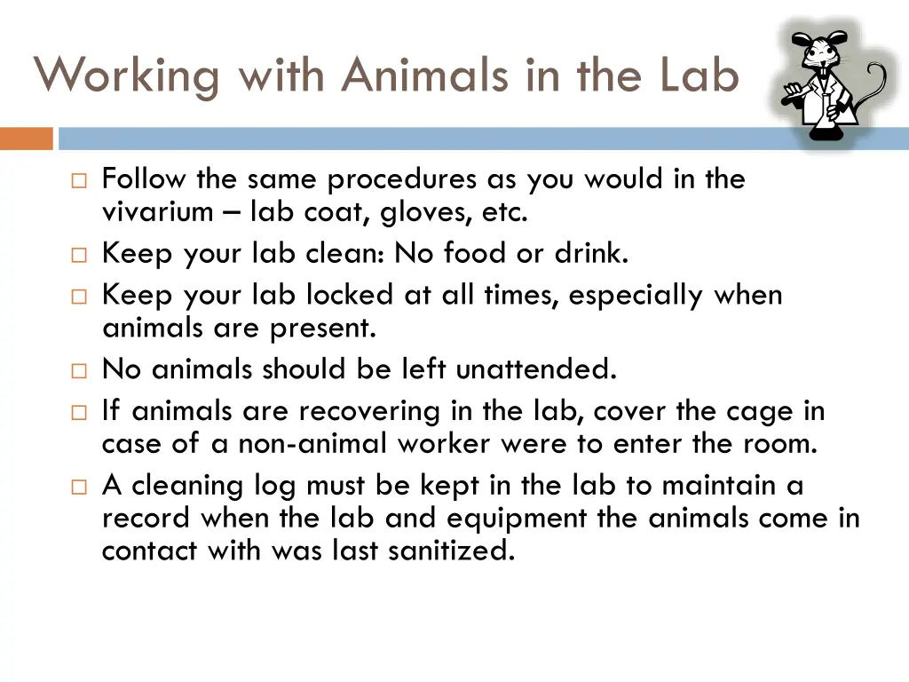 working with animals in the lab