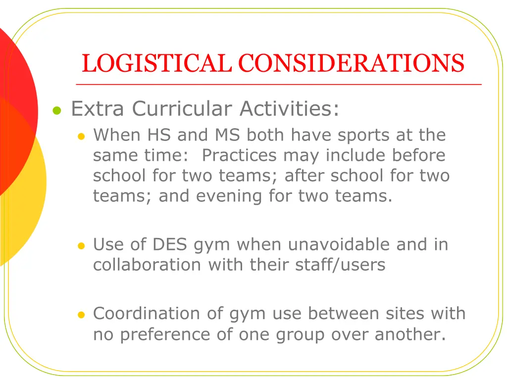 logistical considerations 1