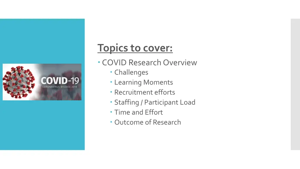 topics to cover covid research overview