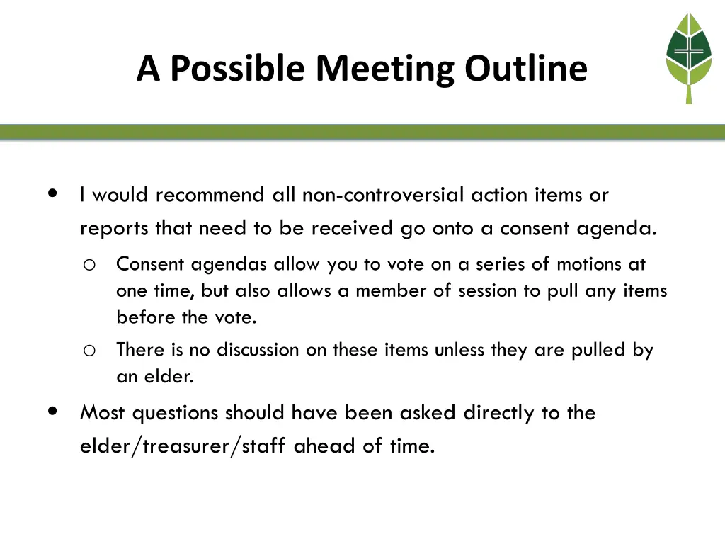 a possible meeting outline