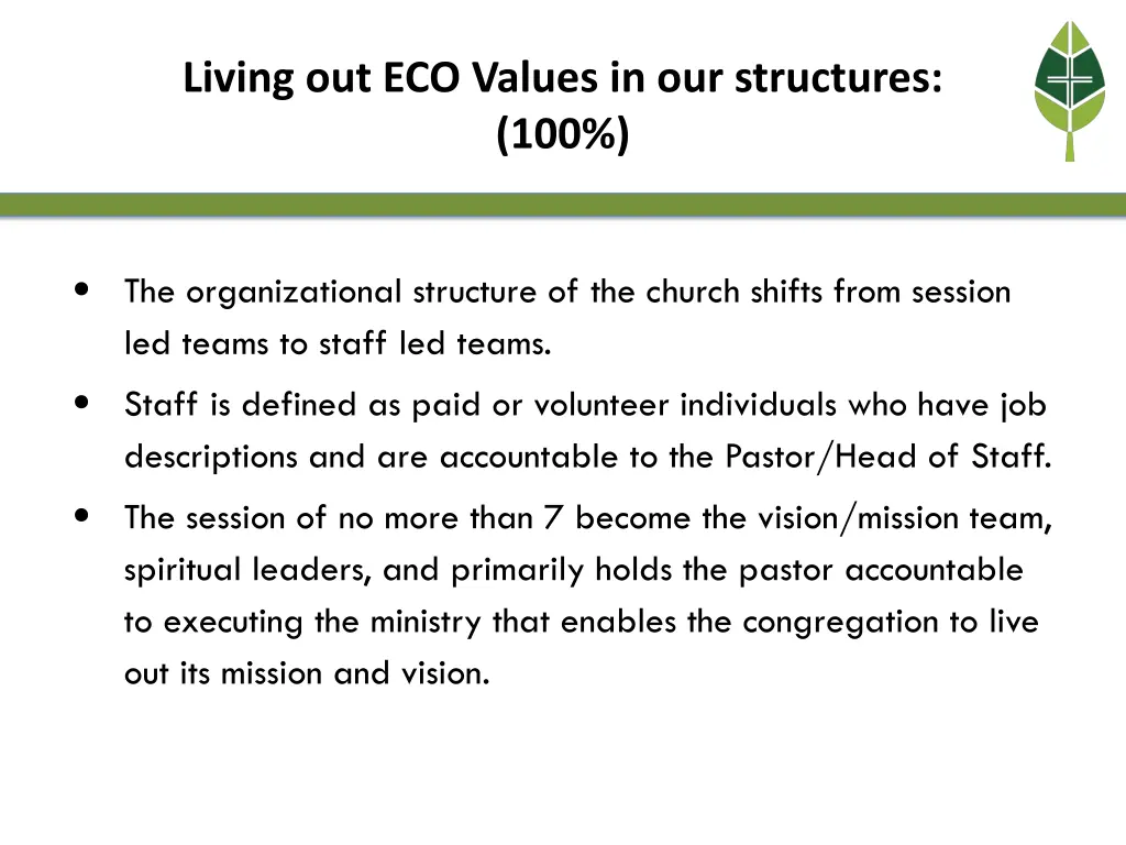 living out eco values in our structures 100