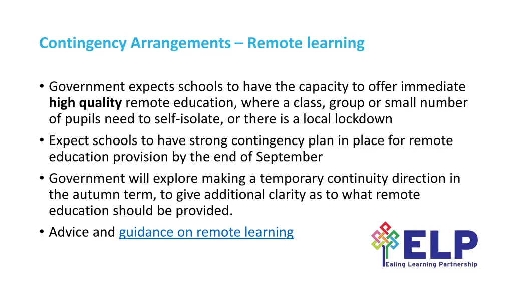 contingency arrangements remote learning