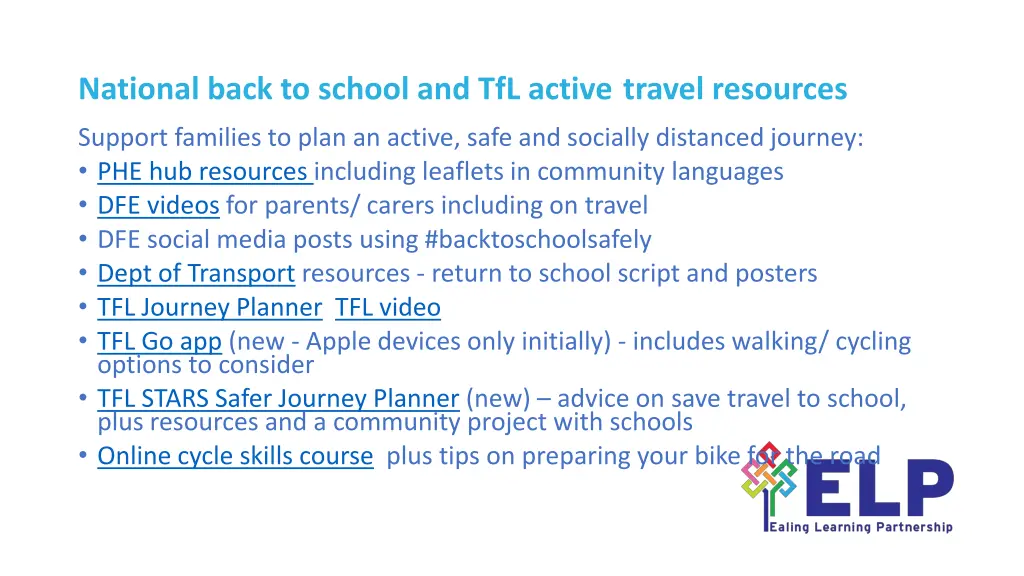 national back to school and tfl active travel