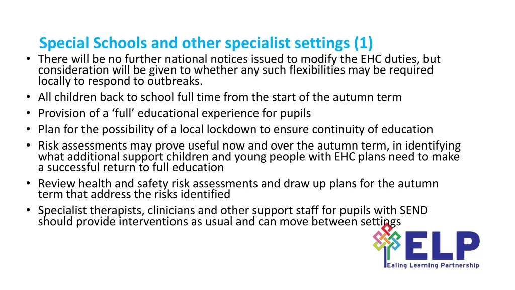 special schools and other specialist settings