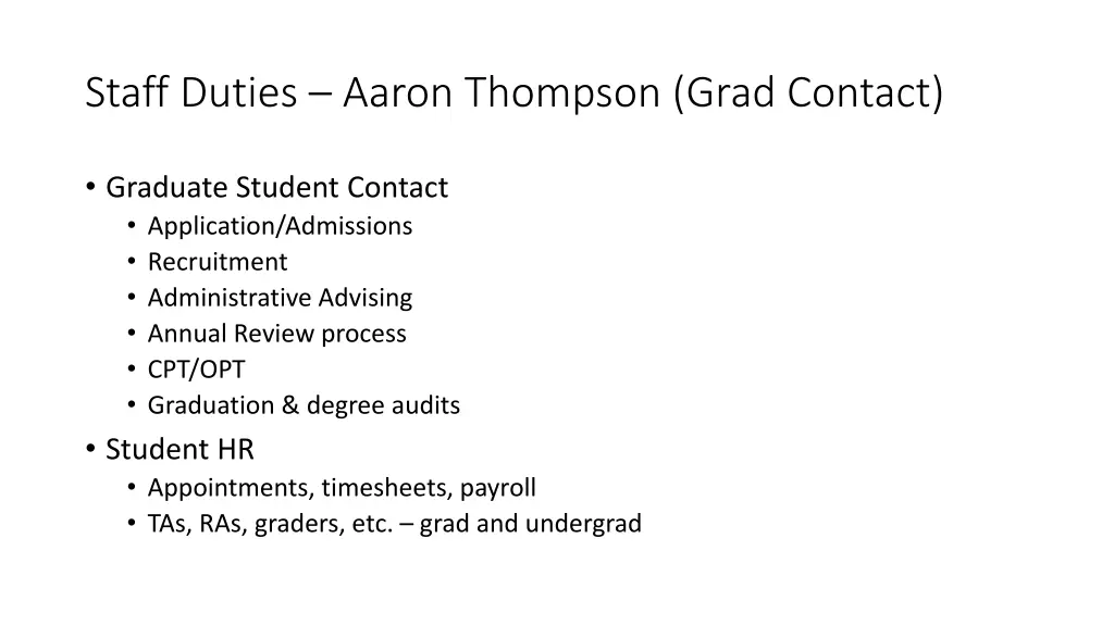 staff duties aaron thompson grad contact