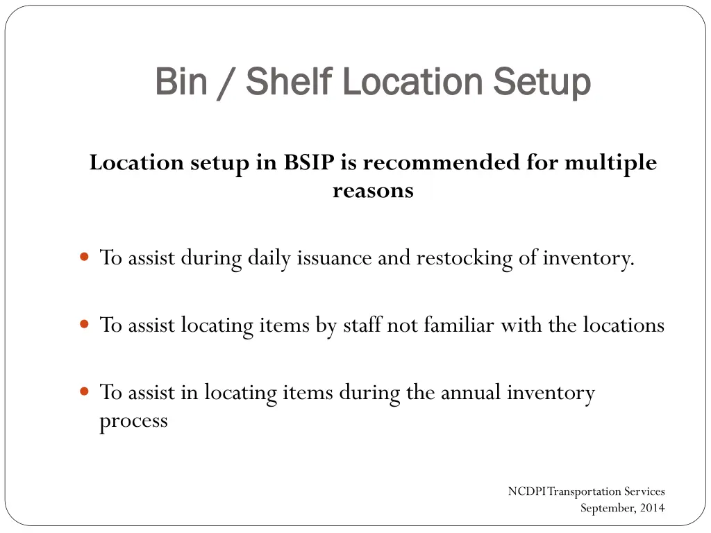 bin shelf location setup bin shelf location setup