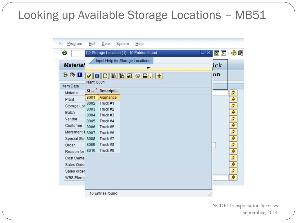 looking up available storage locations mb51