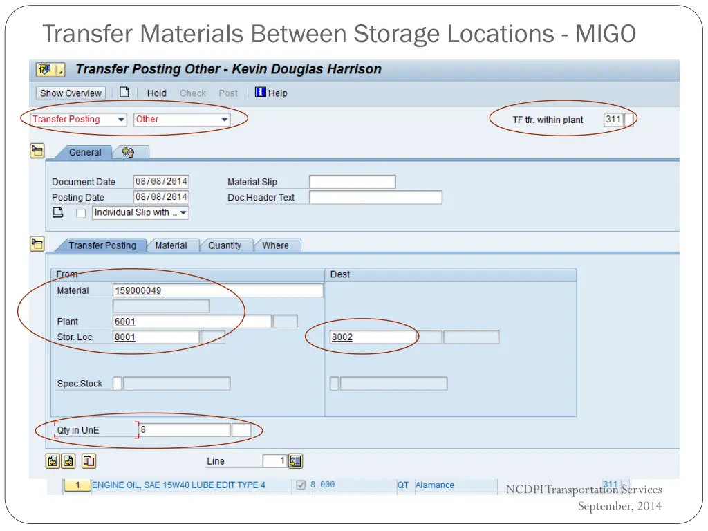 transfer materials between storage locations migo