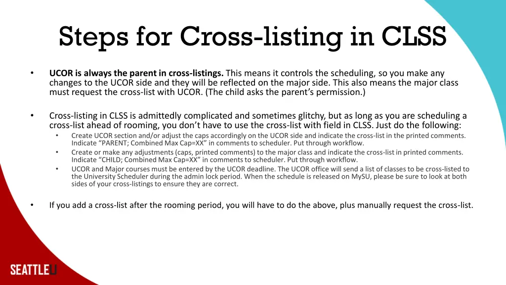 steps for cross listing in clss