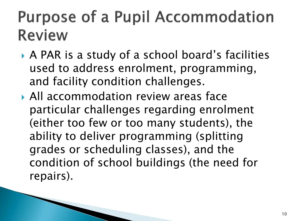 a par is a study of a school board s facilities