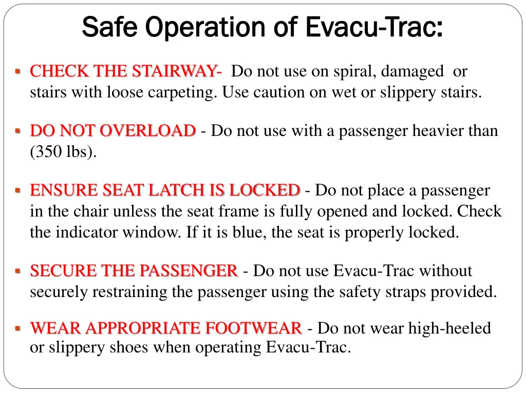 safe operation of safe operation of evacu