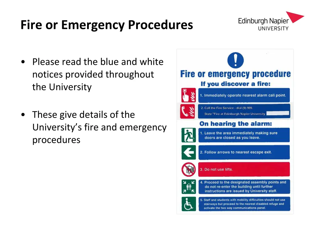 fire or emergency procedures