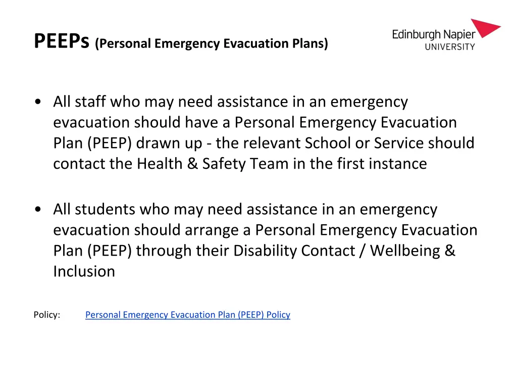 peeps personal emergency evacuation plans