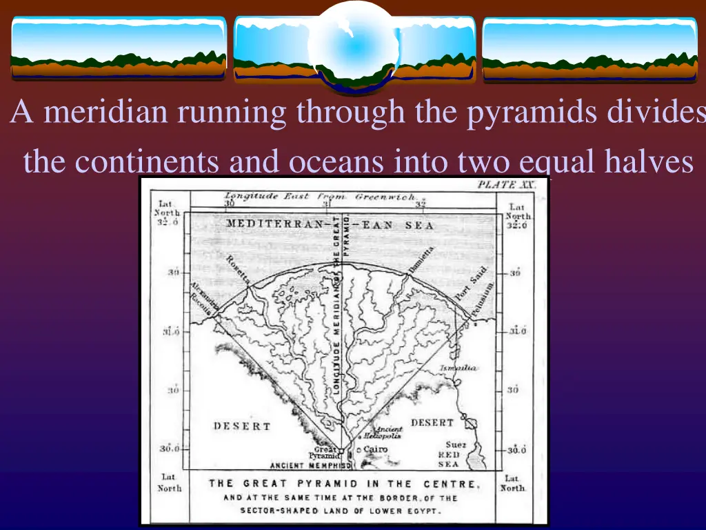 a meridian running through the pyramids divides