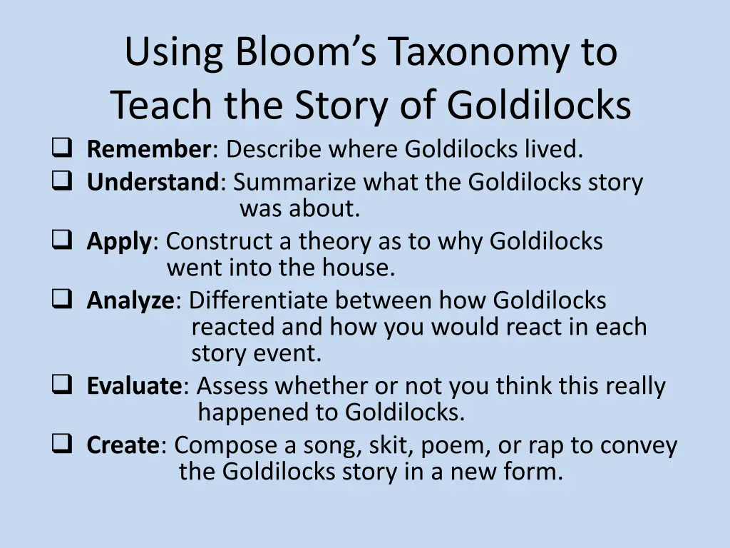 using bloom s taxonomy to teach the story