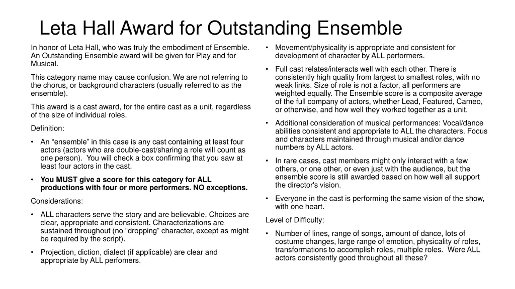 leta hall award for outstanding ensemble