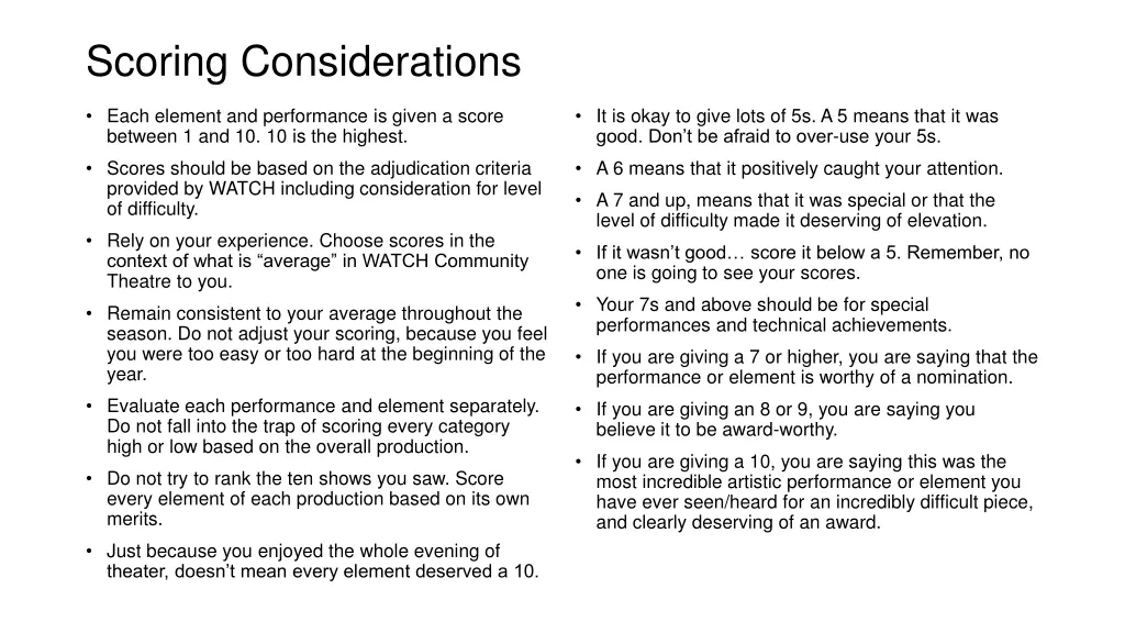 scoring considerations