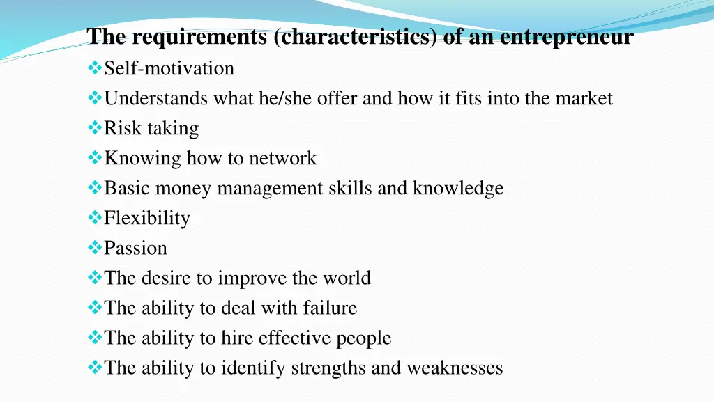 the requirements characteristics