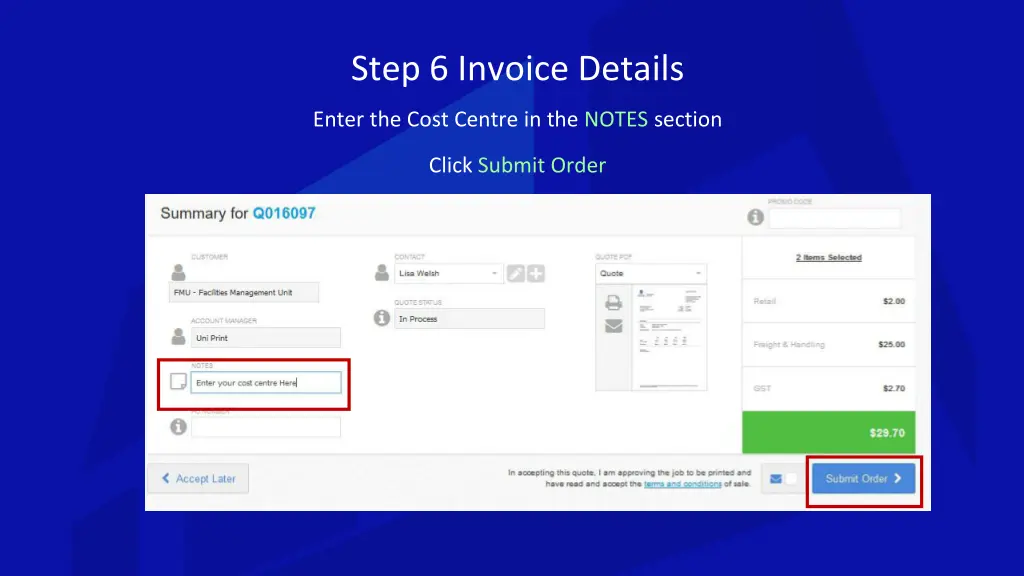 step 6 invoice details