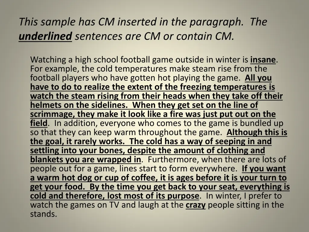 this sample has cm inserted in the paragraph 1