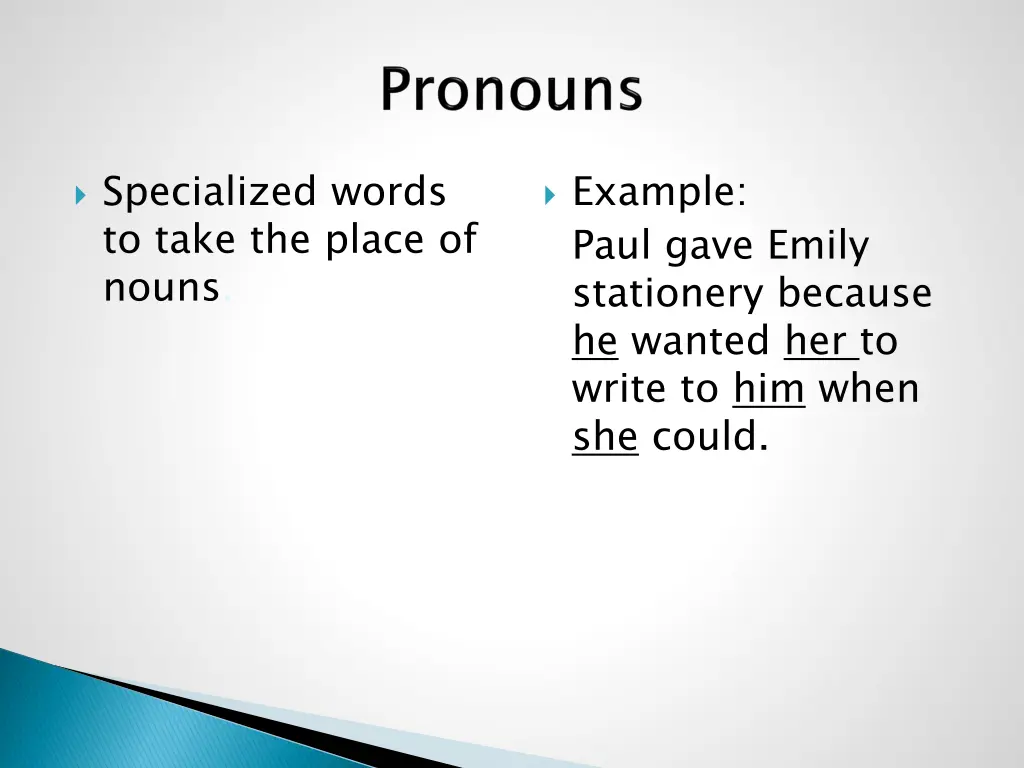 specialized words to take the place of nouns