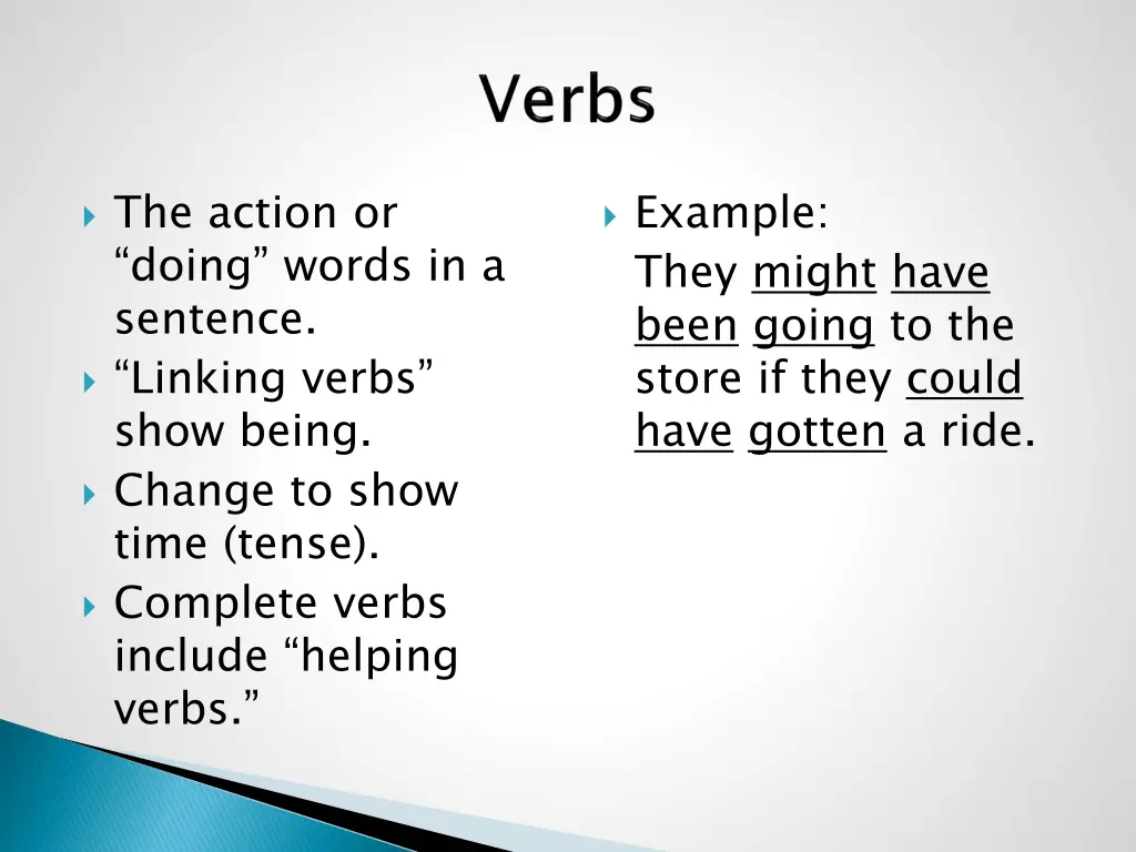 the action or doing words in a sentence linking 3